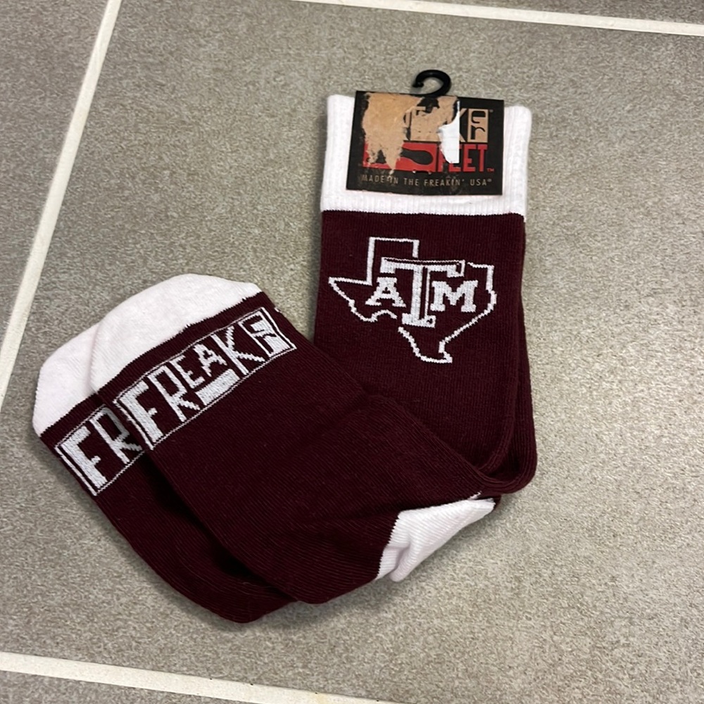 Texas A&M Aggies 12th Man Freaker made in the USA socks size 4-13 new